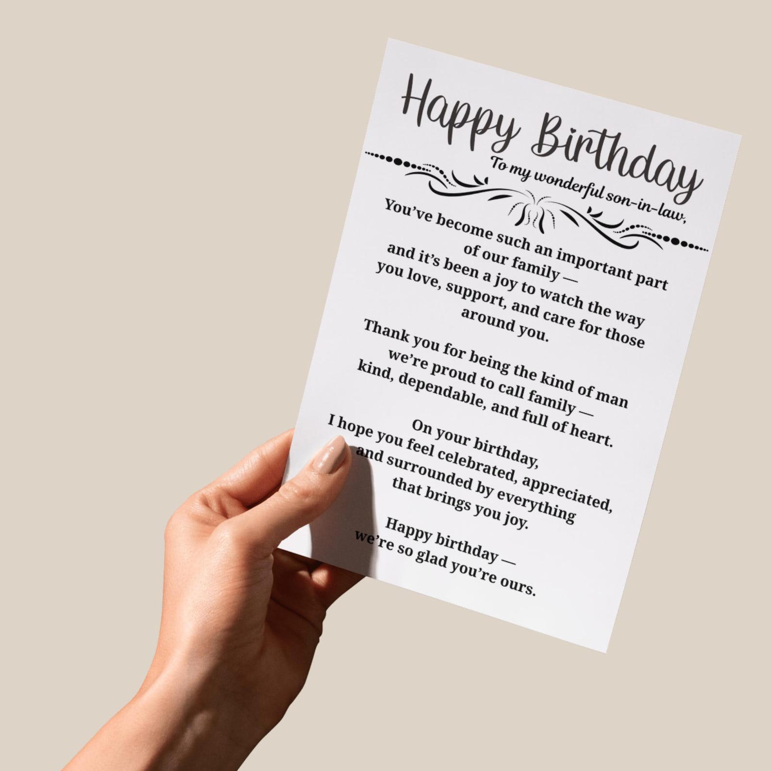 Happy Birthday Son in Law Card Printable Sentimental Greeting Digital ...