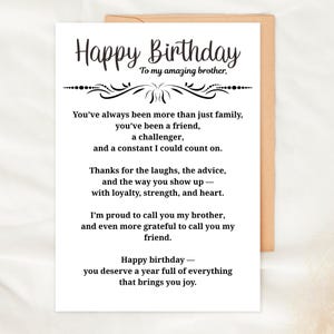 Happy Birthday Brother Card Printable Sentimental Card For Brother Birthday Greeting Brother Card Family Gift Printable Birthday Card
