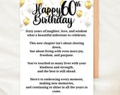 60th Birthday Card Printable Milestone Birthday Card for Her Digital Foldable Card Golden Balloons Instant Download 60 Years Celebration
