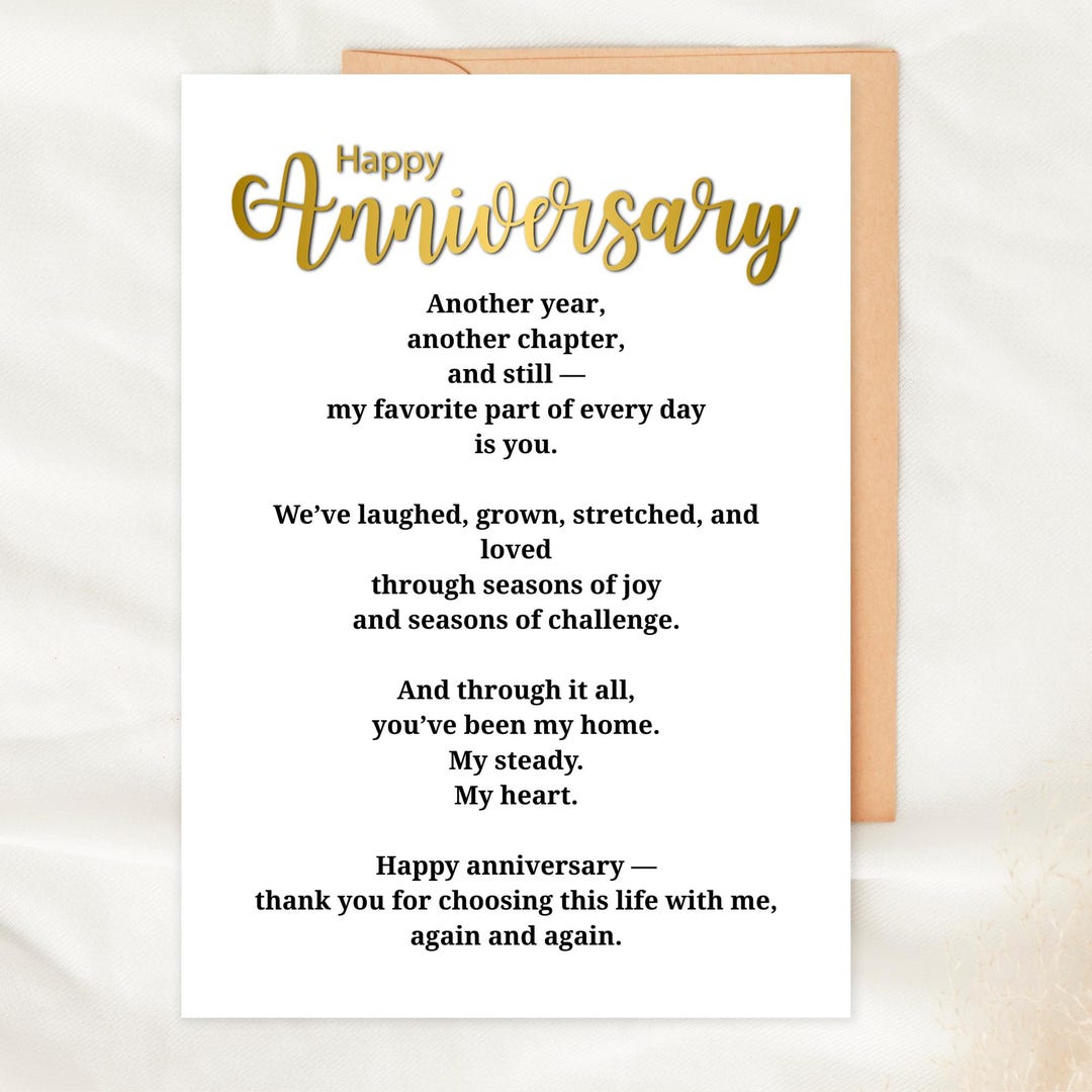 Anniversary Card Printable Foldable Card for Husband Wife Romantic Gift ...