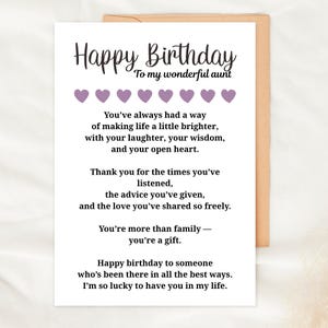 Tante Geburtstagskarte 5 x 7 druckbare digitale Karte für Tante herzliches Geburtstagsgeschenk ihre sinnvolle sofortige Download Sentimentale Notiz für Tante