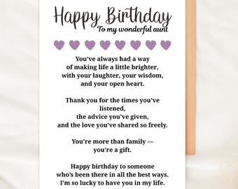 Aunt Birthday Card Printable 5x7 Digital Card for Aunt Heartfelt Birthday Gift Her Meaningful Instant Download Sentimental Note for Aunty