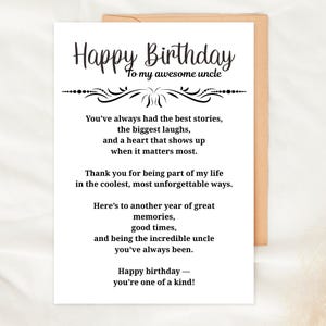 Cartão de aniversário para tio, cartão digital 5x7 para impressão, presente de aniversário sentimental e divertido para download instantâneo para ele, cartão exclusivo de aniversário do tio