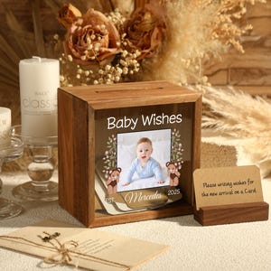 Scatola personalizzata dei desideri del bambino, scatola di legno dei desideri del baby shower, regalo per il bambino, regalo per il nuovo bambino, regalo del battesimo, arredamento dell'asilo nido, biglietti dei desideri del bambino