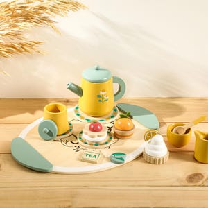 Children&#39;s Afternoon Tea Set, Personalized Baby Gift, Wooden Toys for Childrens, Birthday Gift for Kids, Christmas Gift, Child Kitchen Tools