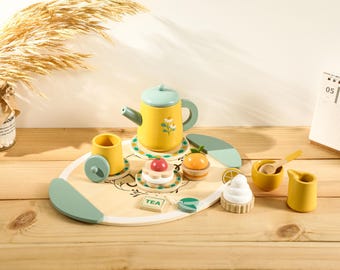 Children's Afternoon Tea Set, Personalized Baby Gift, Wooden Toys for Childrens, Birthday Gift for Kids, Christmas Gift, Child Kitchen Tools