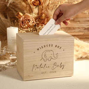 Scatola personalizzata dei desideri del bambino, scatola di legno dei desideri del baby shower, regalo per il bambino, regalo per il nuovo bambino, regalo del battesimo, arredamento dell'asilo nido, biglietti dei desideri del bambino