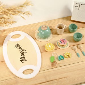 Children&#39;s Afternoon Tea Set, Personalized Baby Gift, Wooden Toys for Childrens, Birthday Gift for Kids, Christmas Gift, Child Kitchen Tools