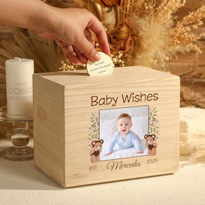 Caja de deseos de bebé personalizada, caja de madera de deseos de baby shower, regalo de bebé, regalo de nuevo bebé, regalo de bautizo, decoración de guardería, tarjetas de deseos de bebé