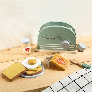 Children&#39;s Simulated Toaster Set, Personalized Baby Gift, Wooden Toys for Childrens, Birthday Gift, Christmas Gift, Child Kitchen Tools