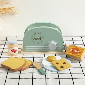 Children&#39;s Simulated Toaster Set, Personalized Baby Gift, Wooden Toys for Childrens, Birthday Gift, Christmas Gift, Child Kitchen Tools