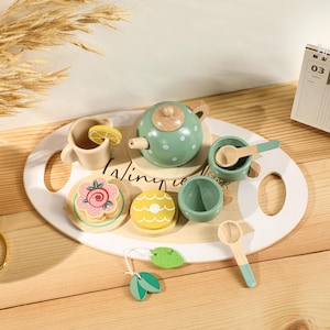 Children&#39;s Afternoon Tea Set, Personalized Baby Gift, Wooden Toys for Childrens, Birthday Gift for Kids, Christmas Gift, Child Kitchen Tools