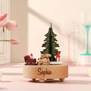 Trineo Navidad Caja de música de madera personalizada, Caja de música de madera grabada, Carrusel musical, Caja de música vintage, Regalo de aniversario