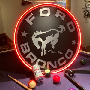 Ford Bronco Truck, Huge Metal sign, Comes with a Neon sign frame U pick the Color, Garage, Games Room, Man Cave, Gift, Bar, American Made