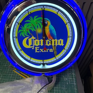 Corona Extra, Beer, vintage style, Garage , 16&quot; Double Neon clock, games room, bar, dinner, patio, gift,  real glass neon