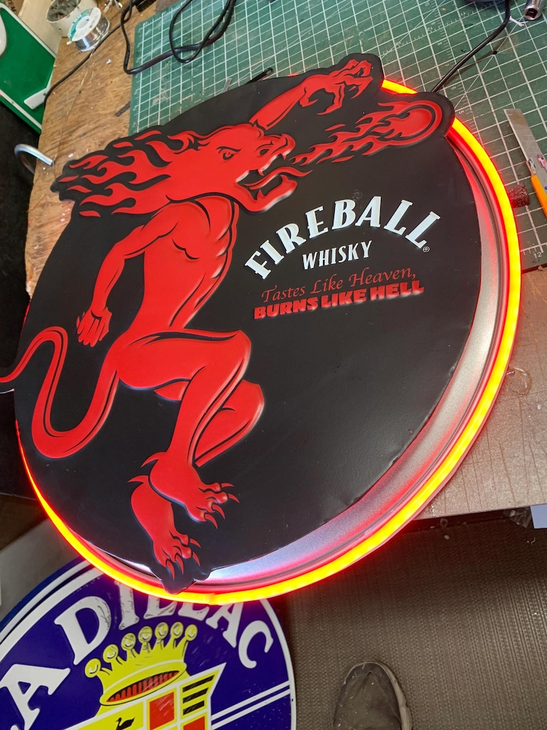 Fireball whisky, Metal sign, Comes with a Neon sign frame U pick the Color, Garage, Games Room, Man Cave, Gift, Bar, image 5