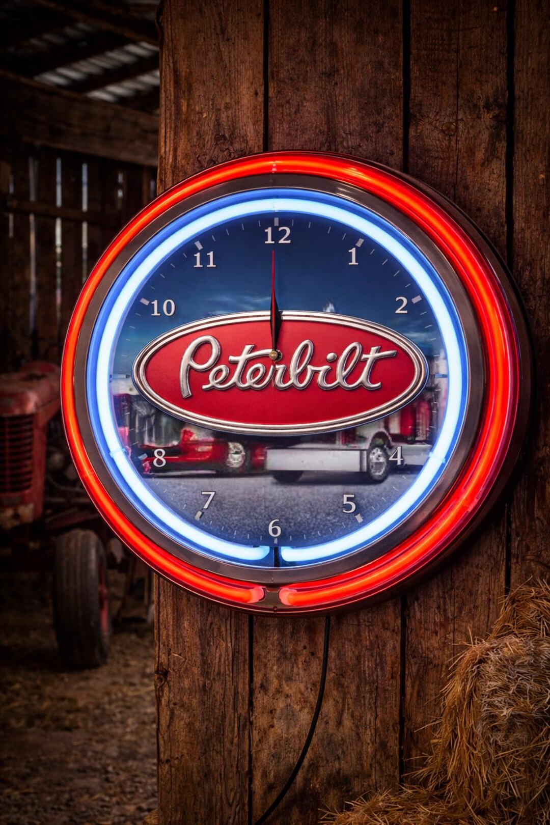 Peterbilt Clock Peterbilt Tucks. Neon Wall Clock 16” With Double Neon, Oil, Garage ...