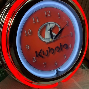 Kubota USA, Tractor, vintage style, Garage , 16&quot; Double Neon clock, games room, bar, dinner, patio, gift,  real glass neon