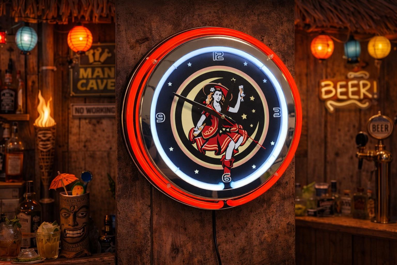 Miller High Life, Beer, Neon Wall Clock 16” With Double Neon, Oil