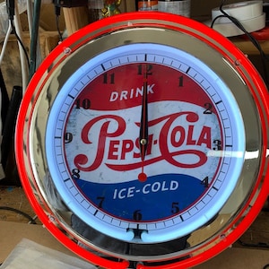Pepsi, Pepsi Cola Vintage style 16&quot; Double Neon Clock sign, great for a Garage, mancave, patio, Bar,  or a gift for him or her. Licensed