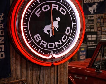 Bronco, Ford Bronco Neon Wall Clock 16” with Double Neon, Oil, Garage, Decor, Man Cave, Games Room Bar, Diner, Patio, Classic, Gift