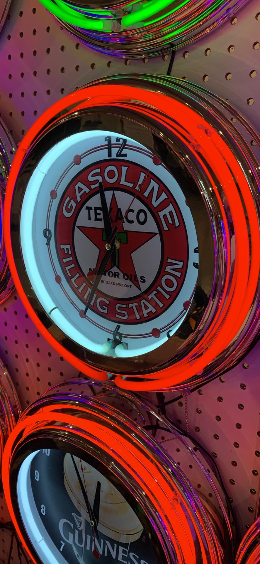 Texaco, petróleo y gas, estilo vintage, garaje, reloj de neón doble de 16", sala de juegos, bar, cena, patio, regalo, neón de vidrio real