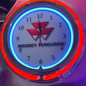 Massey Ferguson, Bauernhof, vintage style, Garage, 16 &quot;Double Neon Uhr, Echtglas Neon,