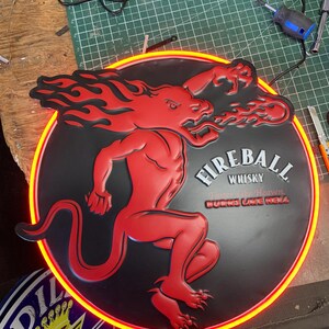 Fireball whisky, Metal sign, Comes with a Neon sign frame U pick the Color, Garage, Games Room, Man Cave, Gift, Bar, image 4