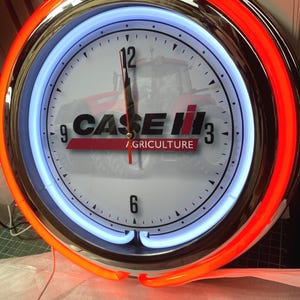 Case IH, Tractor, Neon Wall Clock 16” with Double Neon, Oil, Garage, Decor, Man Cave, Games Room Bar, Diner, Patio, Classic, Gift