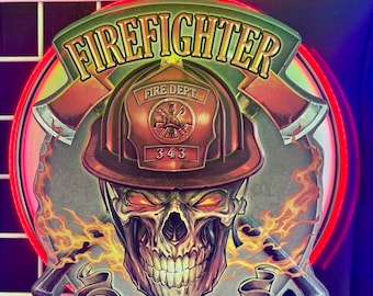 Firefighter , Fireman, garage metal neon  sign. Comes with a Neon  frame U pick color Neon