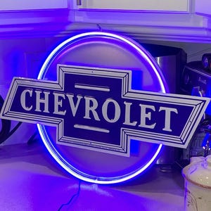 Chevy Bow tie metal wall sign, comes with a Neon sign mount, you get to pick the NEON LED color, garage, Mancave, Gift