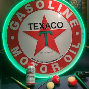 Texaco, Huge Metal sign, Comes with a Neon sign frame U pick the Color, Garage, Games Room, Man Cave, Gift, Bar,