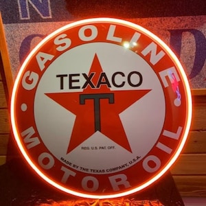 Texaco, Oil and Gas, Huge Metal sign, Comes with a Neon sign frame U pick the Color, Garage, Games Room, Man Cave, Gift, Bar, American Made