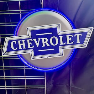 Chevy Bow tie metal wall sign, comes with a Neon sign mount, you get to pick the NEON LED color, garage, Mancave, Gift