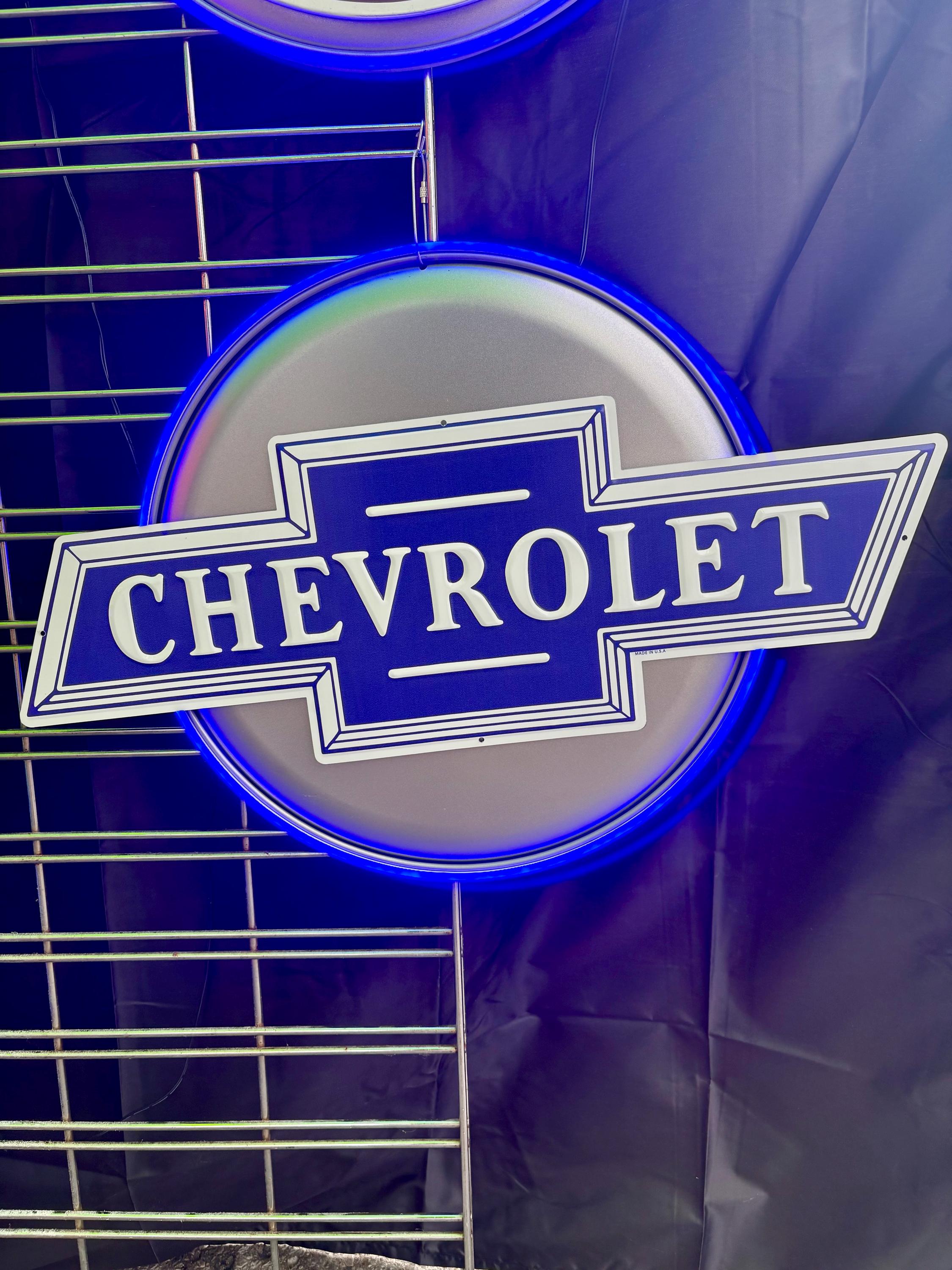 Chevrolet Chevy Bowtie Neon Sign With Backing by Neonetics, Blue