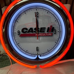 Case IH, Tractor, vintage style, Garage , 16&quot; Double Neon clock, games room, bar, dinner, patio, gift,  real glass neon