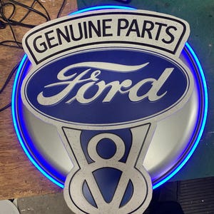 Ford v8, Metal sign, Comes with a Neon sign frame U pick the Color, Garage, Games Room, Man Cave, Gift, Bar,