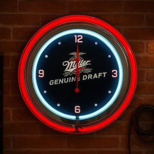 MGD Miller Beer, vintage style, Garage , 16&quot; Double Neon clock, games room, bar, dinner, patio, gift,  real glass neon