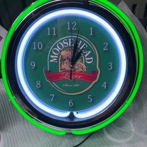 Moosehead Beer, vintage style, Garage , 16&quot; Double Neon clock, games room, bar, dinner, patio, gift,  real glass neon