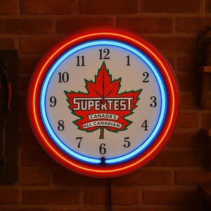 Supertest, oil and gas vintage style, Garage , 16&quot; Double Neon clock, games room, bar, dinner, patio, gift,  real glass neon