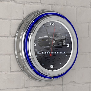 Camaro, Chevy, SS, RS, vintage style, Garage , 16&quot; Double Neon clock, games room, bar, dinner, patio, gift,  real glass neon