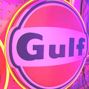 Gulf oil,  Metal sign, Comes with a Neon sign frame you pick the Color, Garage, Games Room, Man Cave, Gift, Bar,