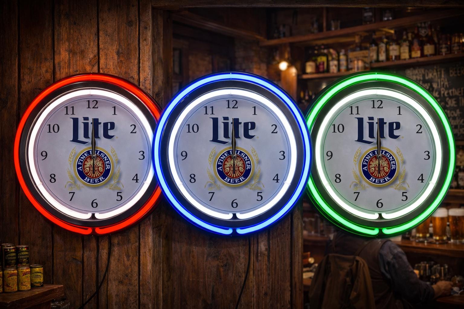 Miller Lite Beer, Neon Wall Clock 16” With Double Neon, Oil