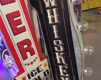 Whiskey, Jack Daniels style Metal double sided Marquee LED Wall Sign, Garage, Patio, Bar, Games Room, Man Cave, Gift, Neon Sign