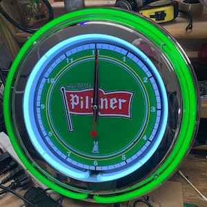Old Style Pilsner Beer, vintage style, Garage , 16&quot; Double Neon clock, games room, bar, dinner, patio, gift, real glass neon