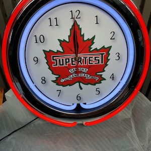 Supertest, Öl und Gas im Vintage-Stil, Garage, 16 &quot;Doppel-Neonuhr, Spielzimmer, Bar, Abendessen, Terrasse, Geschenk, Echtglas-Neon