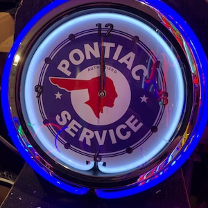 Pontiac Garage, vintage style, Garage , 16&quot; Double Neon clock, games room, bar, dinner, patio, gift,  real glass neon