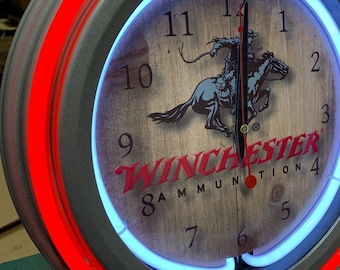 Armas de fuego Winchester, estilo vintage, garaje, reloj de neón doble de 16&quot;, sala de juegos, bar, cena, patio, regalo, neón de vidrio real