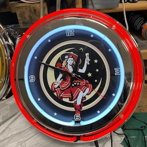 Miller High life, Beer, vintage style, Garage , 16&quot; Double Neon clock, games room, bar, dinner, patio, gift, real glass neon