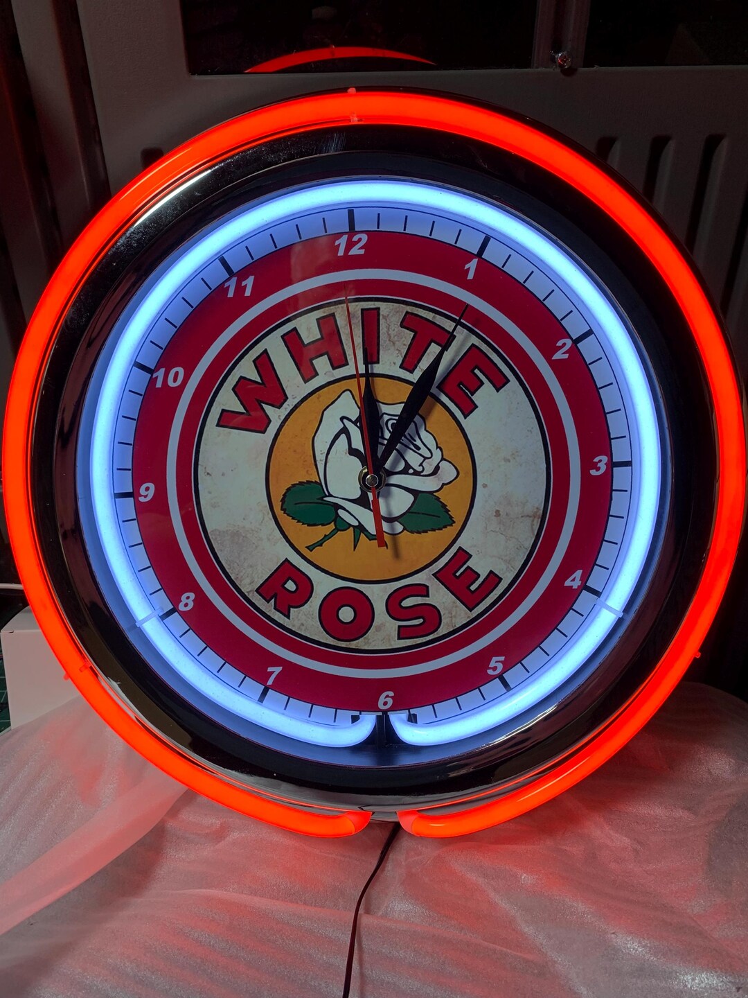 White Rose Oil and Gas, Vintage Style, Garage , 16" Double Neon Clock ...